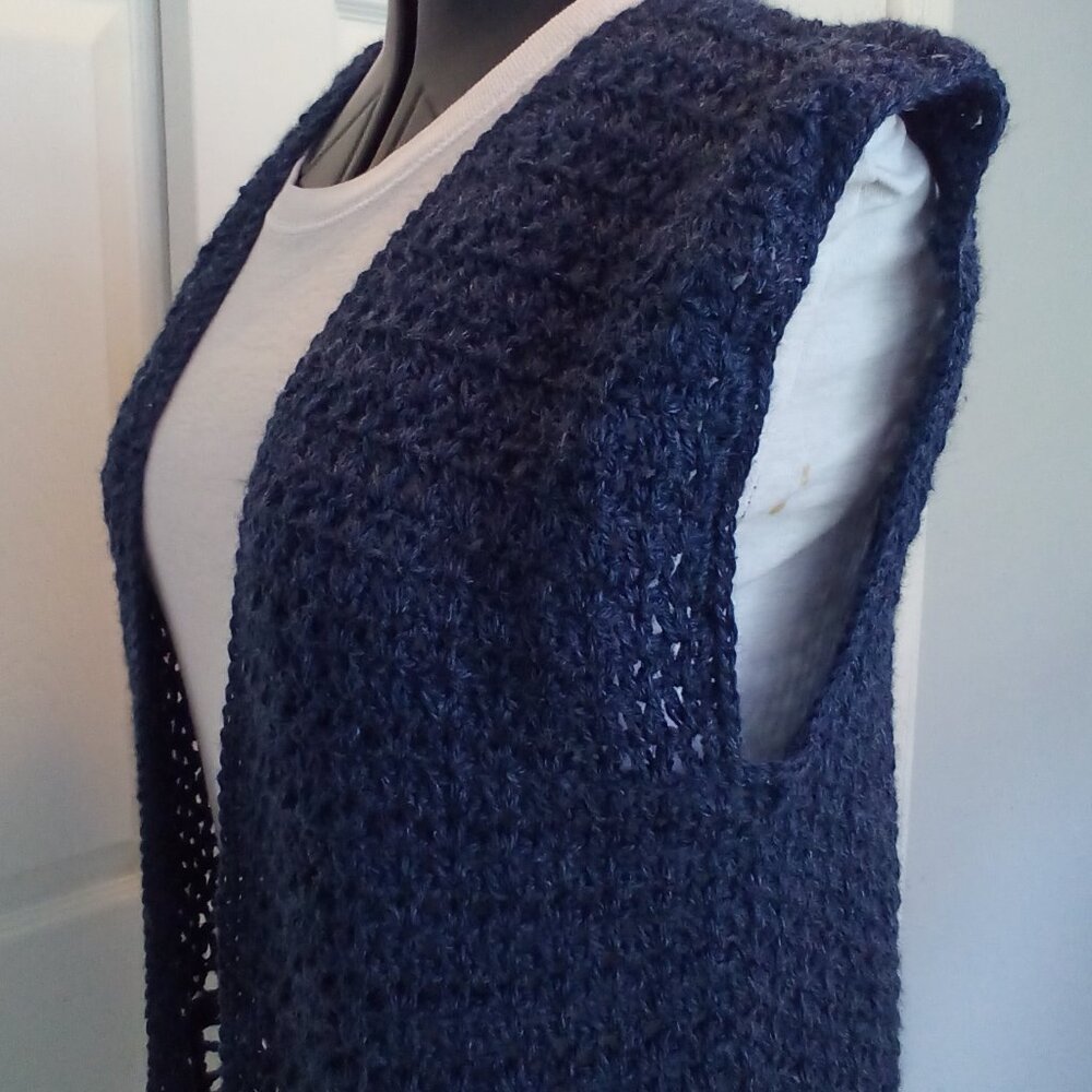 Hand Crafted Crochet Cover-up vest, size large, navy - Picture 5 of 6